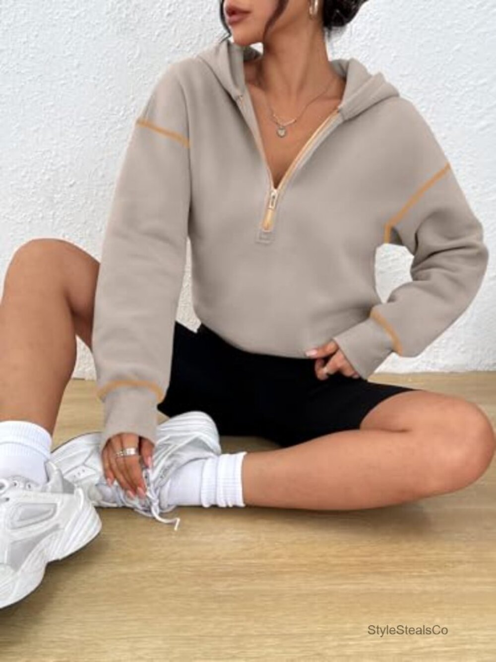 Half Zip Pullover Cropped Hoodie Y2k Cute Sweatshirt Women - Picture 6 of 6